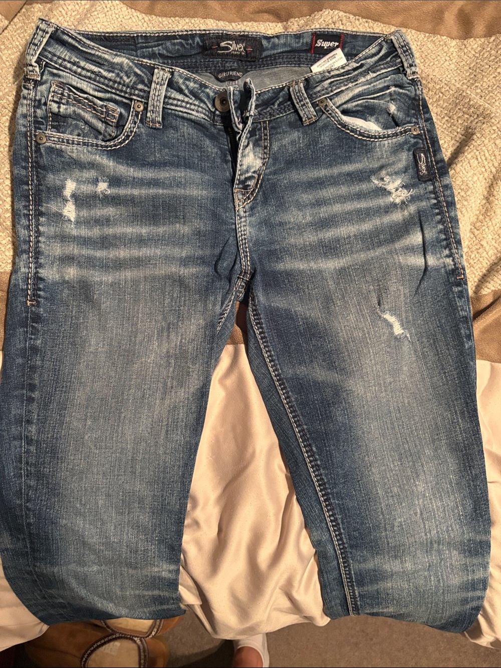 Silver Jeans Women Girlfriend Distressed Blue Wash Jeans W28/L29
